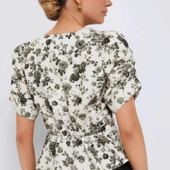 Tuckernuck Black and White Faded Roses Lisle Blouse - Picture 6 of 6